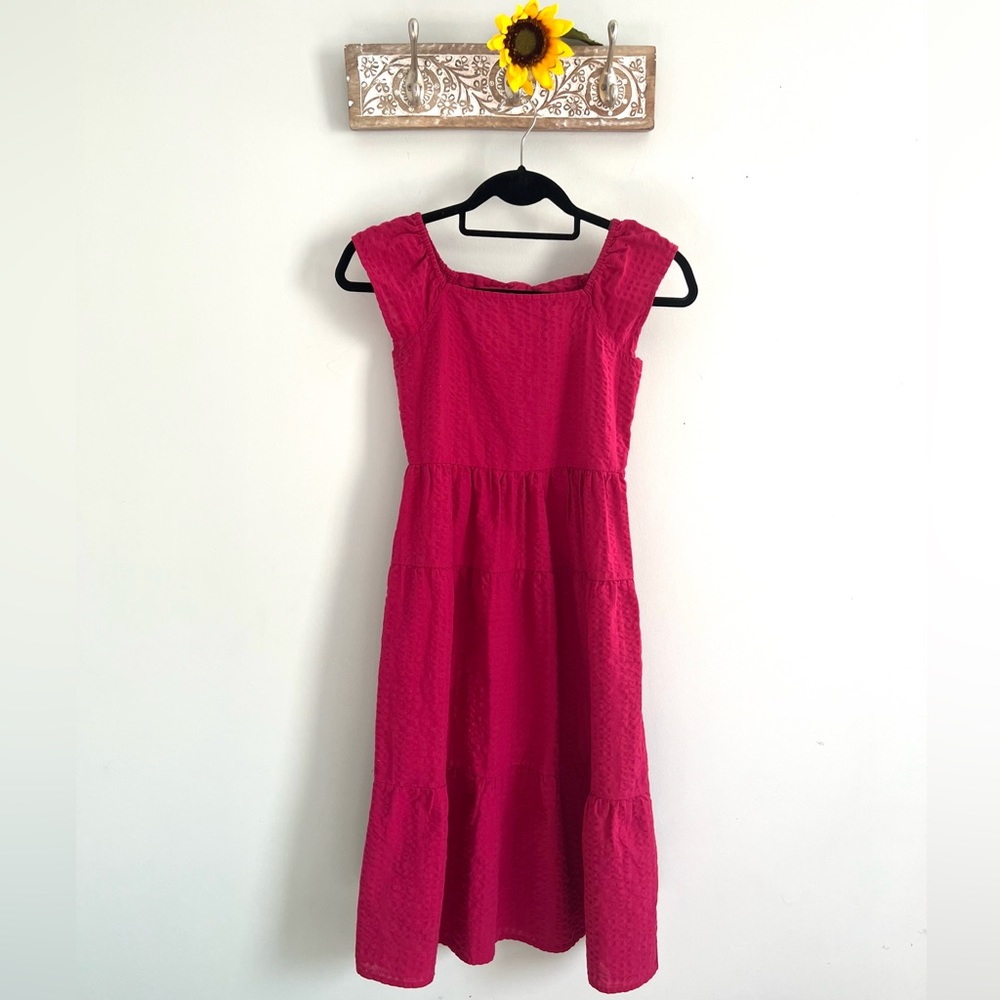 OLD NAVY Girls Pink Tiered Dress Textured Sleeveless - Size Large 10-12